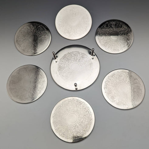 Set of 6 British Vintage Silver Plated Coasters Boxed